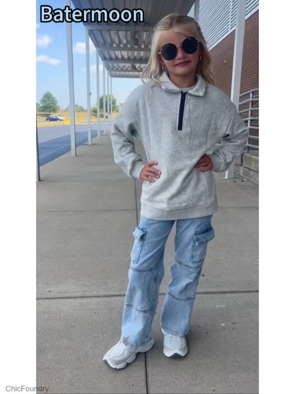 Girls 1/4 Zipper Sweatshirt Oversized Cotton Blend Pullover - Picture 4 of 6